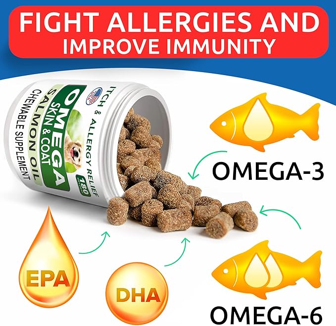 BARK&SPARK Omega 3 for Dogs - 150 Fish Oil Treats for Dogs - Skin and Coat Supplement - EPA & DHA Fatty Acids - Canine Salmon Oil - Cod