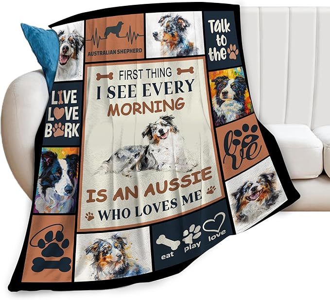 Australian Shepherd Dog Blanket Aussie Dog Decor Throw Blanket Super Warm Soft Plush Lightweight Fleece Flannel Cute Animal Blanket Gifts for Girls Women Boys Kids for Winter Couch Bedding 40"X50"