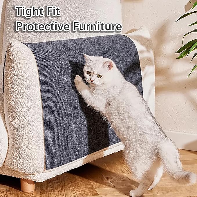 Trimmable Cat Scratching Mat, 78.74"x15.75" Cat Scratch Mat DIY Post Carpet Covered, Self-Adhesive Cat Tree Shelves Replacement Mat for Cat Wall Couch Furniture (Black)