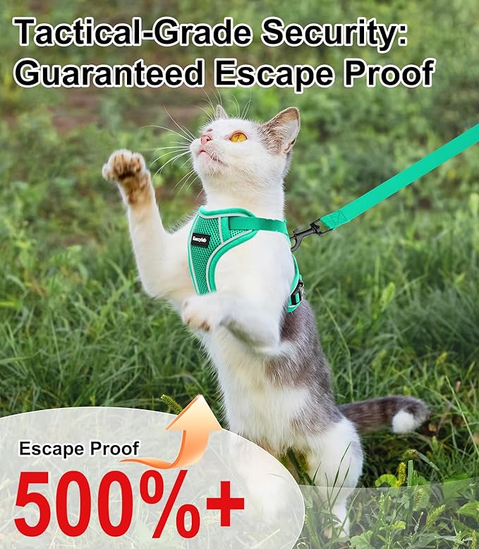 Cat Harness and Leash for Walking Escape Proof Soft Adjustable Cat Leash Breathable Comfortable Vest Easy to Wear Kitten Harness for Outdoor Travel Emerald S