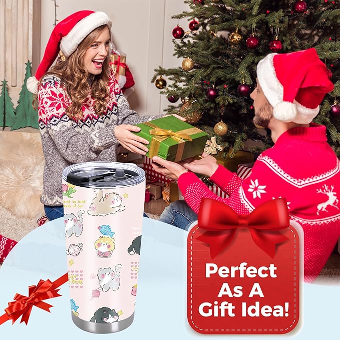 20 oz Stainless Steel Cat Tumbler, Coffee Cups with Lid, Tea Tumbler for Women Men, Cat Lover Christmas Birthday Gift for Women Girls