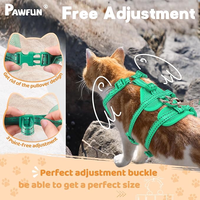 Fully Escape Proof Cat Harness and Leash Set for Walking, Adjustable Soft Kitten Vest with Reflective Strip for Small Medium Large Adult Cats, Breathable Kitty Harness,Blue M