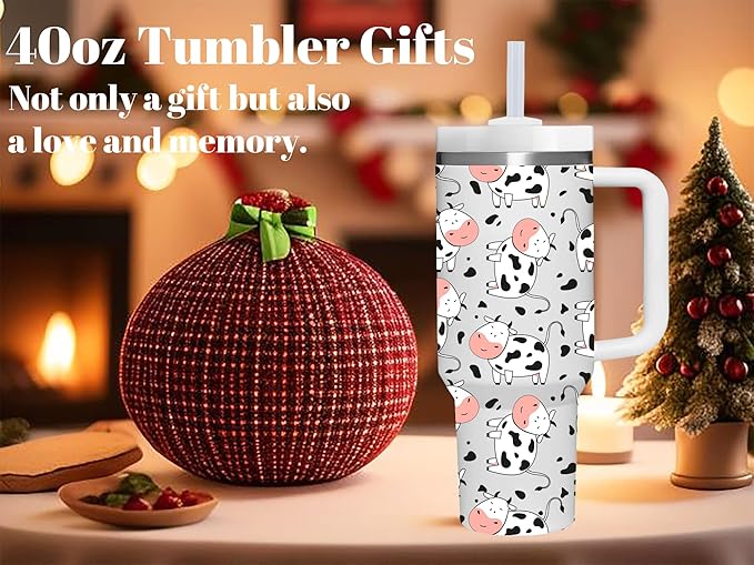 AMZUShome 40 OZ Cow Tumbler with Handle.Cow Lover Gifts.Unique Birthday Christmas Gifts for Farmer Cow Lover.Personalized 40 OZ Cow Tumbler Gifts for Women Men.