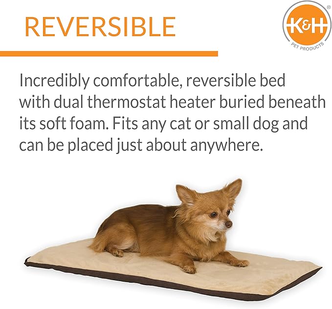 K&H Pet Products Thermo-Pet Mat Reversible Heated Pet Bed Mocha 14 X 28 Inches