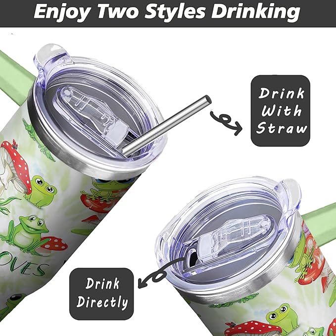 40 Oz Frog Tumbler with Handle and Straw - Double Wall Stainless Steel Insulated Coffee Mug - Leak Proof - Perfect Frog Gifts