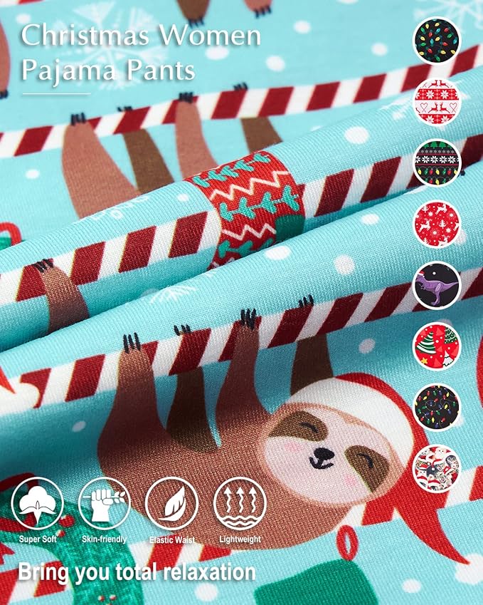 ALISISTER Christmas Womens Pajama Pants Casual Comfy Sleepwear Wide Leg Drawstring Bottoms