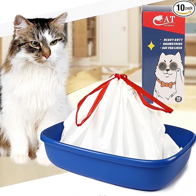 10 Count Litter Box Liners Jumbo, Heavy Duty Cat Litter Box Liners: Tear & Leak Resistant - Drawstring Close - Size: 36 * 19 Inch (10 Count Unscented)
