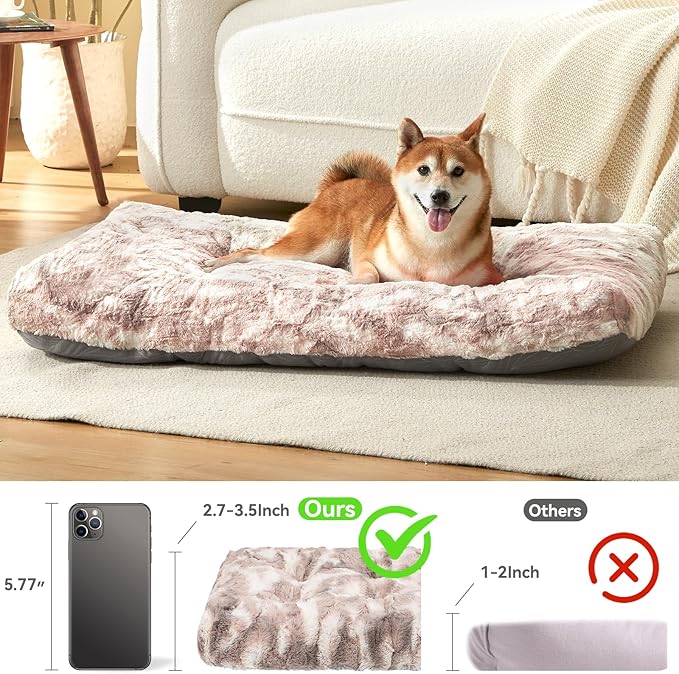 2 in 1 Dog Bed Crate Pad Mat Washable Reversible (Cool & Warm) Soft Fluffy Pet Kennel Beds for Large Medium Small Puppy Cat Sleeping Mattress Machine Wash Dog Cooling Mats (Dot Brown, 29"*21")