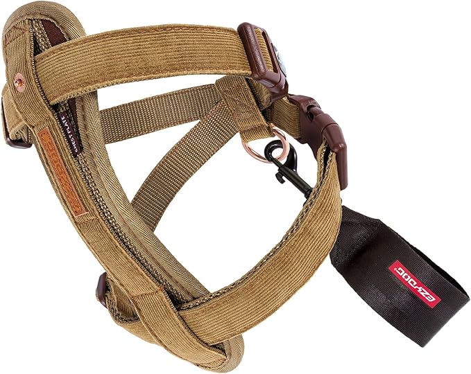 EzyDog Premium Chest Plate Custom Fit Reflective No-Pull Padded Comfort Dog Harness - Perfect for Training, Walking, and Control - Includes Car Restraint Attachment (Medium, Corduroy)
