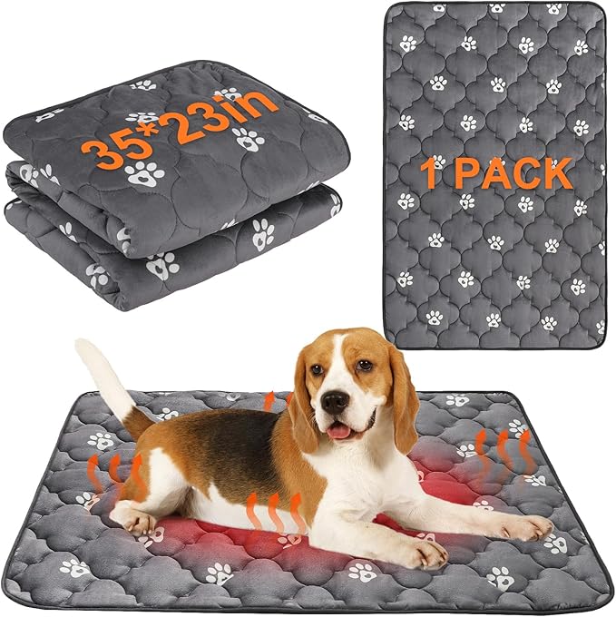 BEAUTYZOO Self Warming Cat Bed Pad, Self Heating Dog Bed Mat, Heated Cat Bed for Indoor Outdoor Cats, Thermal Warmer Pet Pad for Kitten Puppy Washable Non-Slip Chew Proof, 1 Pack 23 x 35 Inches Gray