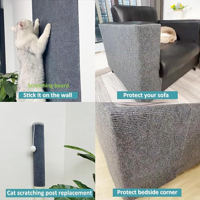 Cat Scratching Mat self-Adhesive, 78.7"x15.8" Cat Carpet remnants,DIY Climbing Cat Scratcher,Cat Scratch Furniture Protector（Dark Gray）