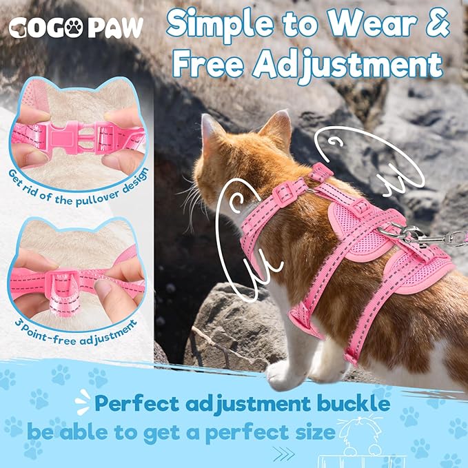 Cat Harness and Leash Set for Walking, Escape Proof Soft Vest Harness for Cats, Adjustable Reflective Kitten Harness for Small Medium Large Cats, Breathable Kitty Harness, Pink S