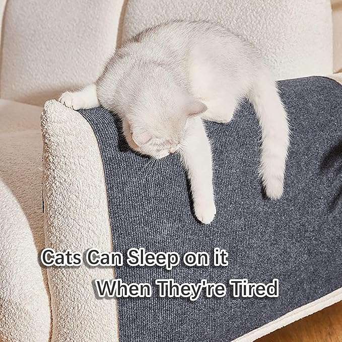 Trimmable Cat Scratching Mat, 78.74"x15.75" Cat Scratch Mat DIY Post Carpet Covered, Self-Adhesive Cat Tree Shelves Replacement Mat for Cat Wall Couch Furniture (Light Grey)