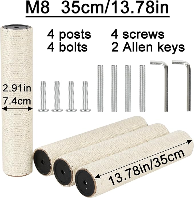 4 PCS 7.4cm 2.91in Diameter Cat Scratching Post Replacement Sisal Pole (35cm/13.78in, M8)