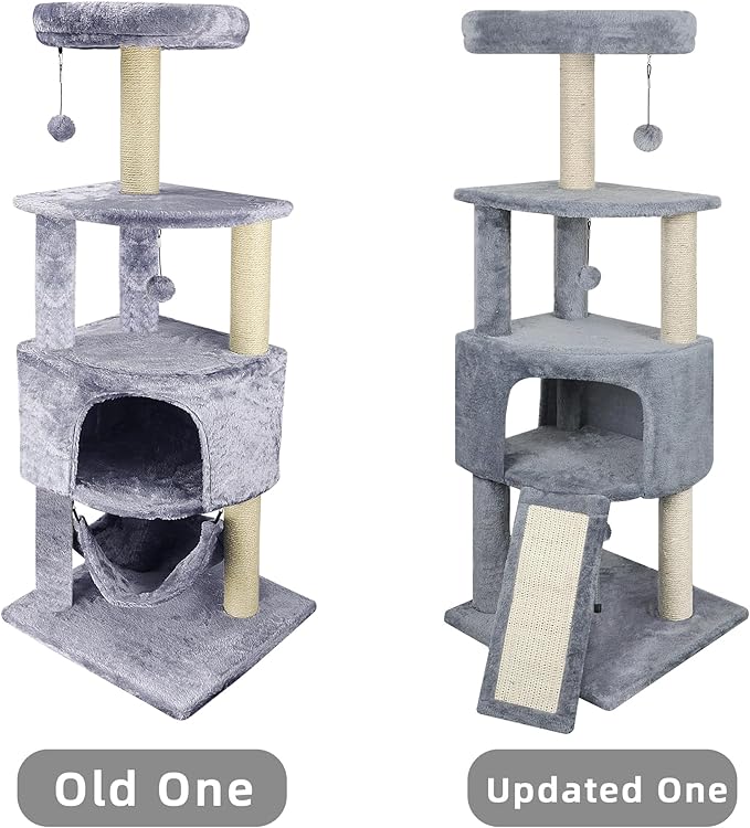 45in Cat Tree Tower with Big Cat Condo for Indoor Cats,Cat Tower Activity Center Cat Furniture with Scratching Post and Hanging Bed,Grey