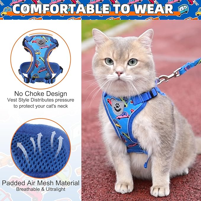 KOOLTAIL Cat Harness and Leash Set, Escape Proof for Safe Walking & Travel, Reflective Comfortable Easy Control Adjustable Kitten Harness for Boys&Girls Small Medium Large Cats Car S