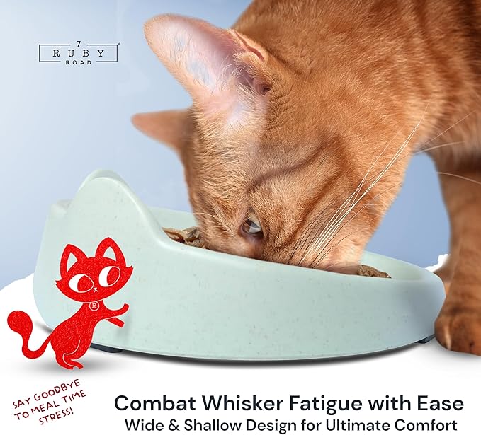 7 Ruby Road Anti Whisker Fatigue Cat Bowl, Set of 2 - Wide Cat Food Bowls, Wet and Dry Shallow Cat Food Dish, Small Cat Dishes for Indoor Cats, Cute Kitten Bowls Whisker Friendly & Relief Non-Slip 6oz