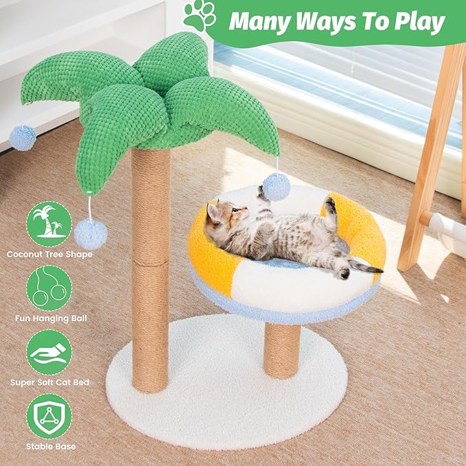 Cat Scratching Post Cat Tree Kitten Toys Kitten Scratcher Sisal Scratch Posts with Cat Bed and 4 Hanging Ball 27in Tall for Kittens or Smaller Cats