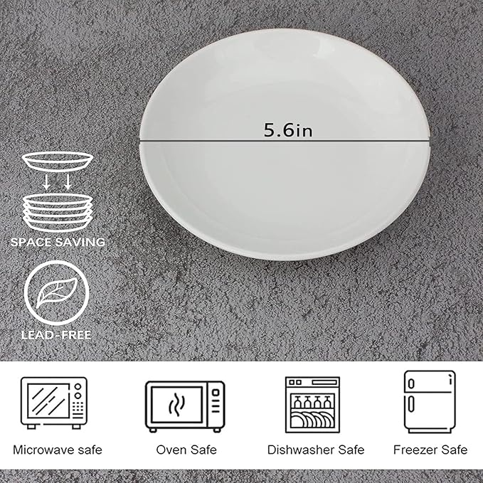 4 Piece Ceramic Appetizer Plates, 5.6 Inch Small Dessert Plates Set, White Round Plates for Bread, Butter, Snack, Lightweight Dinnerware Saucer Sets - Ivory, Oven, Microwave & Dishwasher Safe