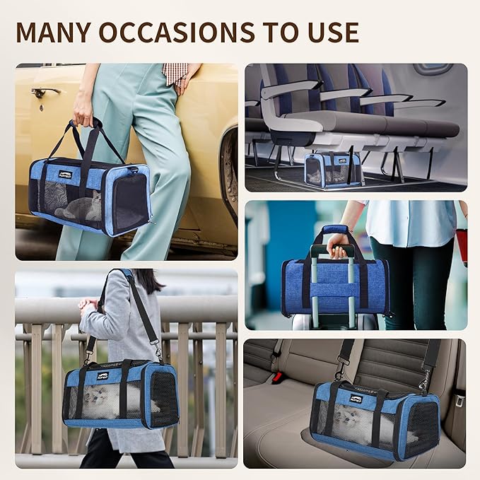 Airline Approved Pet Carrier for Cats and Small Dogs - Soft Sided, Foldable, Cat Dog Carrier Fits Pets Up to 18 lbs - Ideal for Travel, Car Rides, and Vet Visits - Dark Blue