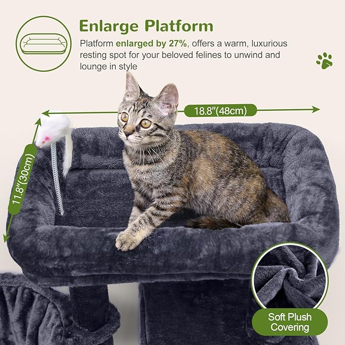 F46B Cat Tower for Indoor Cats | 46-Inch Sturdy Cat Condo for Multiple Adult Cats with Multiple Large Platforms, Hammock, and Anti-Tip Kit | Premium Quality Materials, Dark Gray