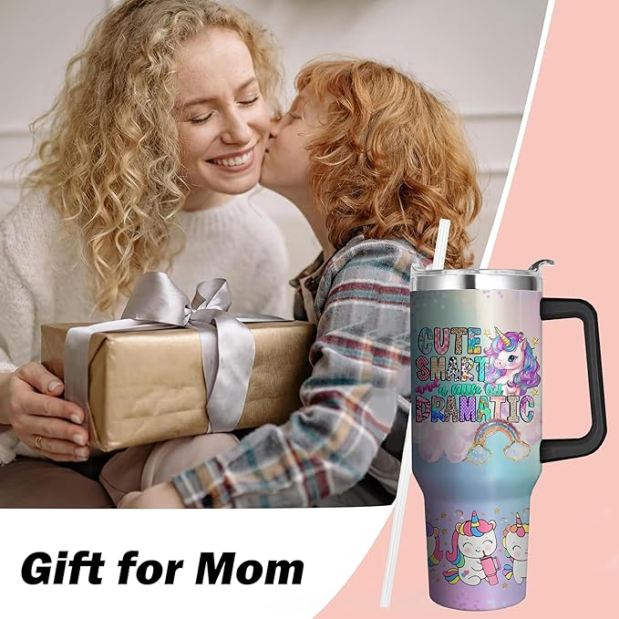 40 Oz Unicorn Tumbler with Handle and Straw, Unicorn Cup Double Wall Stainless Steel Unicorn Mug, Leak Proof Unicorn Water Bottles for Girls, 40 Oz Unicorn Insulated Cup and Unicorn Gifts for Women