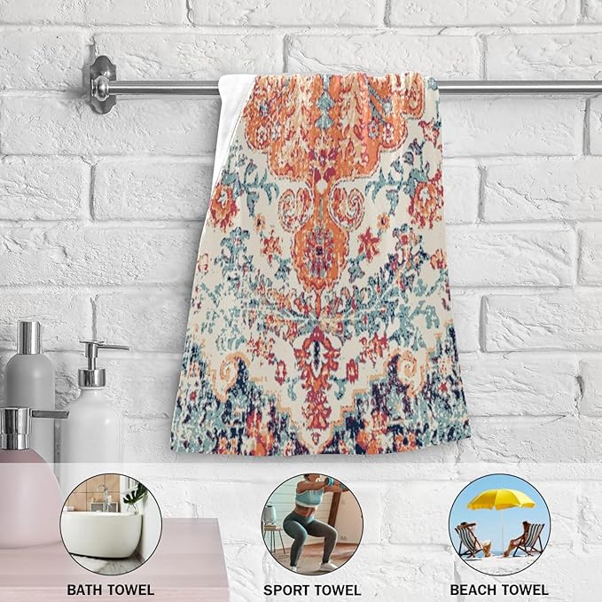 2 Pack Vintage Boho Hand Towels for Bathroom,Soft Absorbent Rustic Orange Southwest Ethnic Bohemian Bath Hand Towels for Kitchen,Decorative Guest Bathroom Towels for Face,Shower,Gym 14"x28"