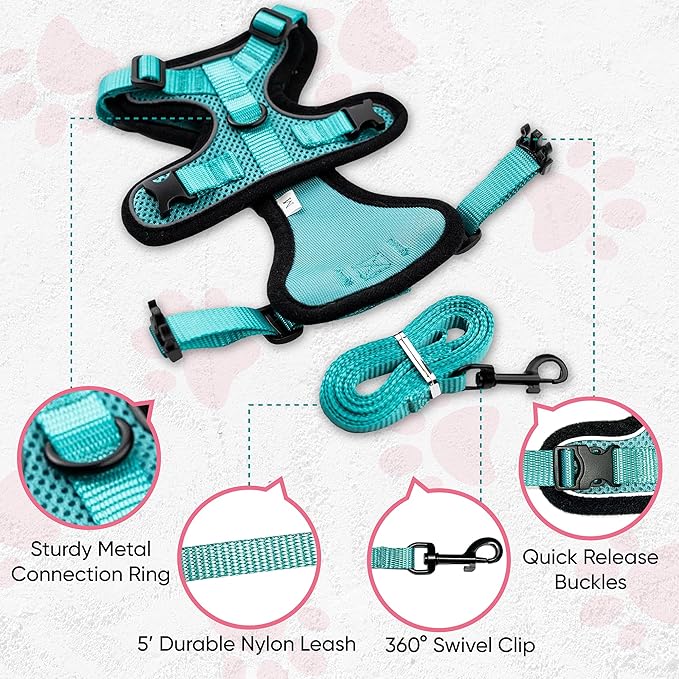 MeWO Cat Harness and Leash Set - Escape Proof, Reflective, Adjustable for a Safe & Snug Fit, Cat Walking Harness and Leash Cat Leash and Harness Set Cat Leashes and Harnesses for Walking Cat Harnesses