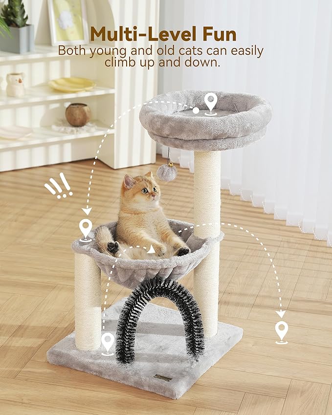 HOOPET Cat Tree Tower for Indoor Cats, 27.8 Inches Multi-Level Cat Tree with Scratching Posts Plush Basket & Perch for Play Rest, Cat Activity Tree with Dangling Ball for Kittens/Small Cats
