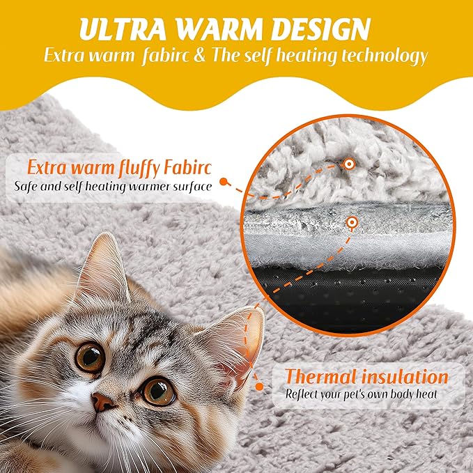 PatiencET Self Warming Cat Bed Mat, Self Heating Pet Bed for Indoor Outdoor Cats, Cat Dog Warming Pad Bed with Washable Removable Cover Non-Slip Bottom, 14"×20" Grey