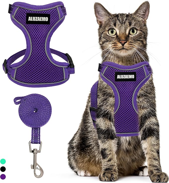Cat Harness and Leash Set - Escape Proof Cat Vest Harness for Walking Travel Outdoor - Reflective Adjustable Soft Mesh Breathable Cat Body Harness for Small Medium Large Cat