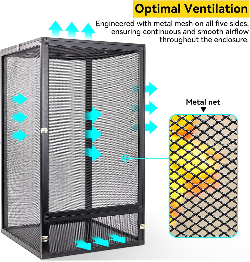 13 Gallon 360° Panoramic Foldable Reptile Terrarium Kit: Crested Gecko Tank and Reptile Cage for Superior Ventilation, Easy Feeding, Sturdiness, and Simple Assembly (Black, 18"x13"x13")