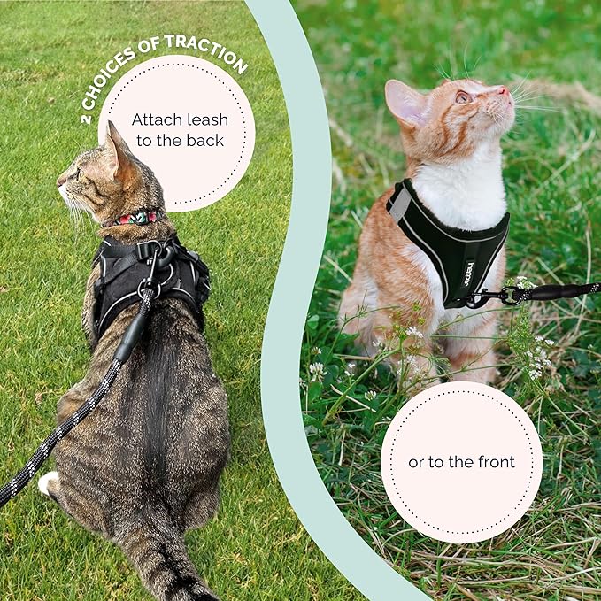 Hepper Cat Harness and Leash Escape Proof Set - Black Tactical Cat Harness with Reflective Safety Strips - Kitten or Cat Vest/Cat Jacket/Cat Walker (XXS)