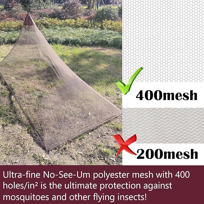 Aventik EDSRDLUZ 400 Fine Meshes Triangular Outdoor Camping Mosquito Net for Camping Bed Compact, Bug Net with Carry Bag 87" x 47" x 39" Ideal for Single Camping Use
