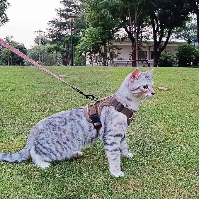 Cat Harness and Leash Set Escape Proof Tactical Medium Kitten Harness Emotional Support Cat Vest, Brown, M