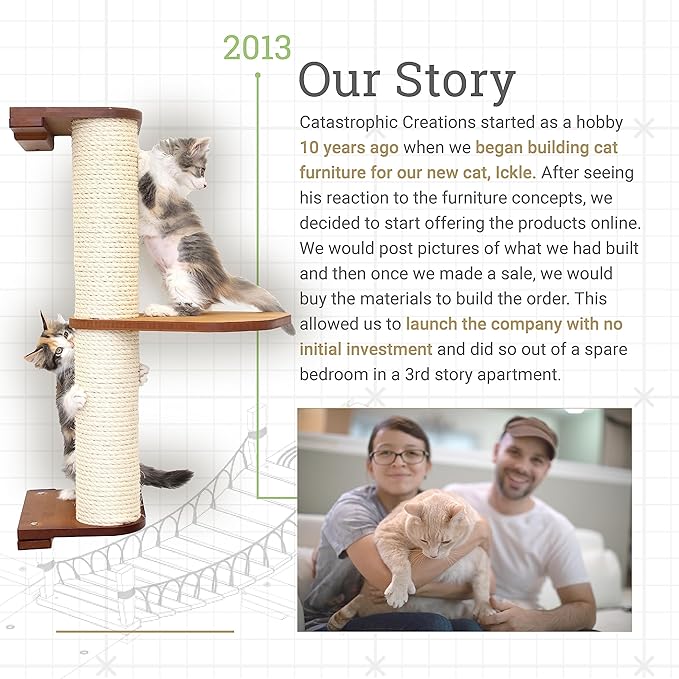 Catastrophic Creations Floating Cat Scratching Post, Hand-Crafted Sisal Cat Scratcher Post, Wall Cat Shelves & Scratching Posts for Indoor Cats, Durable & Modern Cat Furniture (1 Pc)