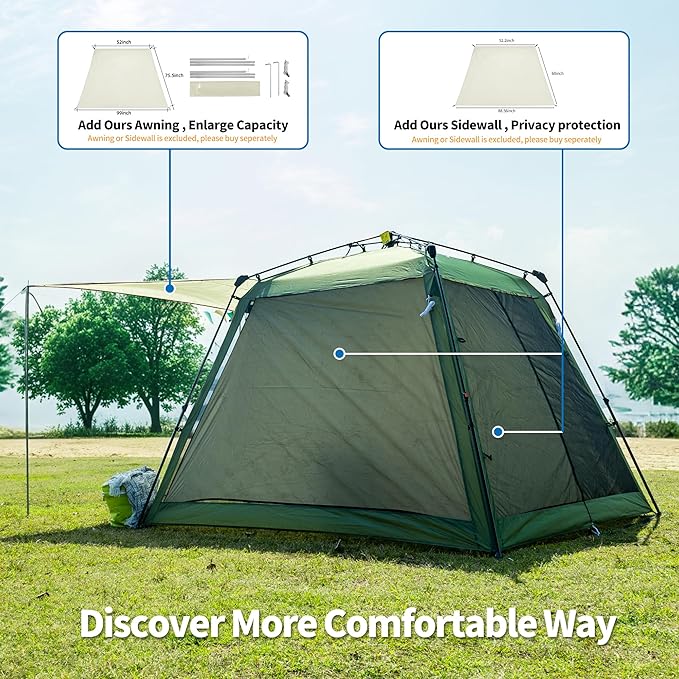 8.2'x8.2' Pop Up Canopy, 2025 Upgraded Outdoor Screen House Tent, Portable Folding Instant Camping Canopy, Easy Set-up Canopy -Olive Green