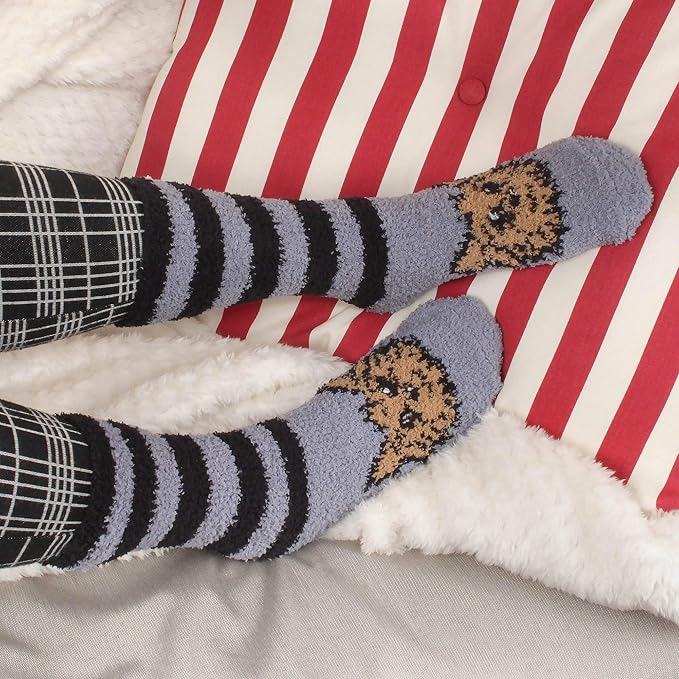 BambooMN Women's Super Soft Cute Fuzzy Cozy Warm Animal Face Indoor Outdoor Cabin Crew Home Socks