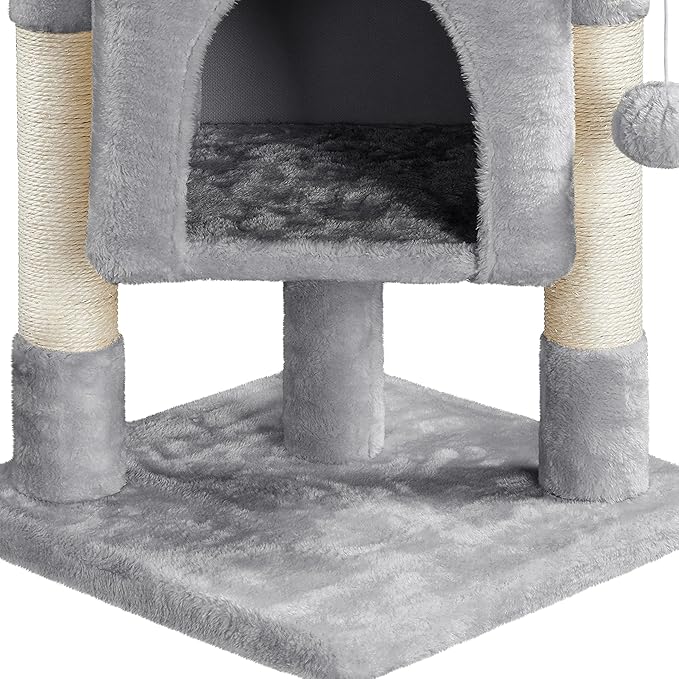 Yaheetech 23.5in Cat Tree Tower, Cat Condo with Sisal-Covered Scratching Posts, Cat House Activity Center Furniture for Kittens, Cats and Pets - Light Gray