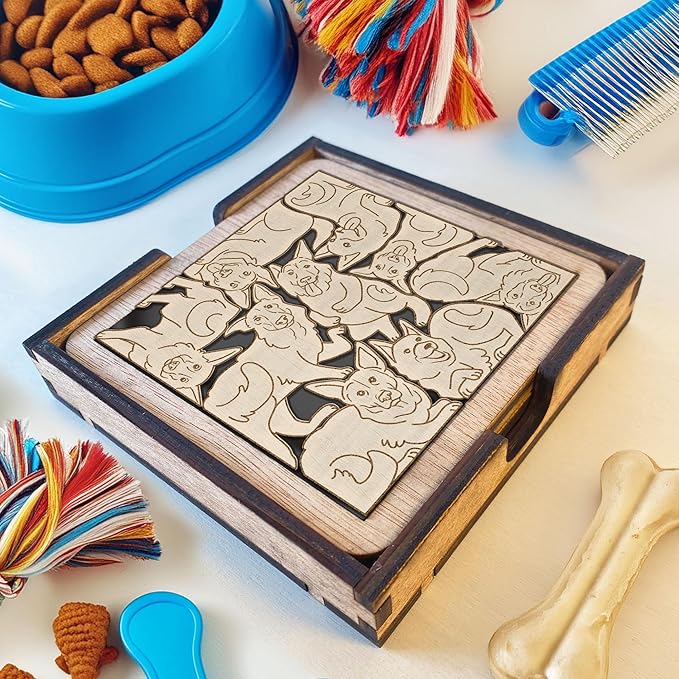 02 German Shepherd Dog Coaster - German Shepherd Dog Puzzle Wooden Coaster Set - Interlocking Jigsaw Drink Mats with Laser-Cut Design for German Shepherd Lover