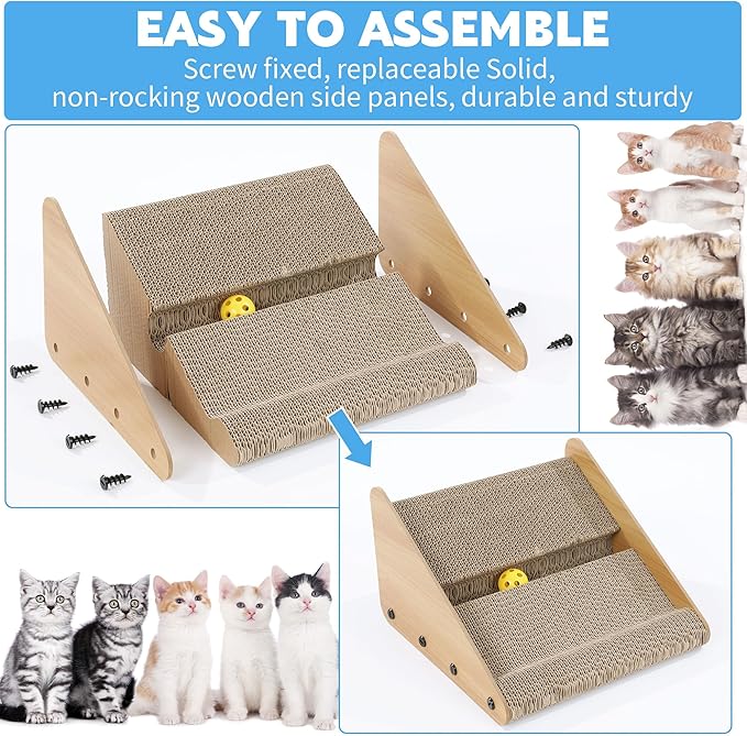ROYALAY Litter Box Ramp for Elder Cats & Kitten,Corrugated Paper Cat Scratcher Post, Cat Scratching Board with a Ball for Control Cat Litter Suitable for the Second Generation Automatic Cat Litter Box