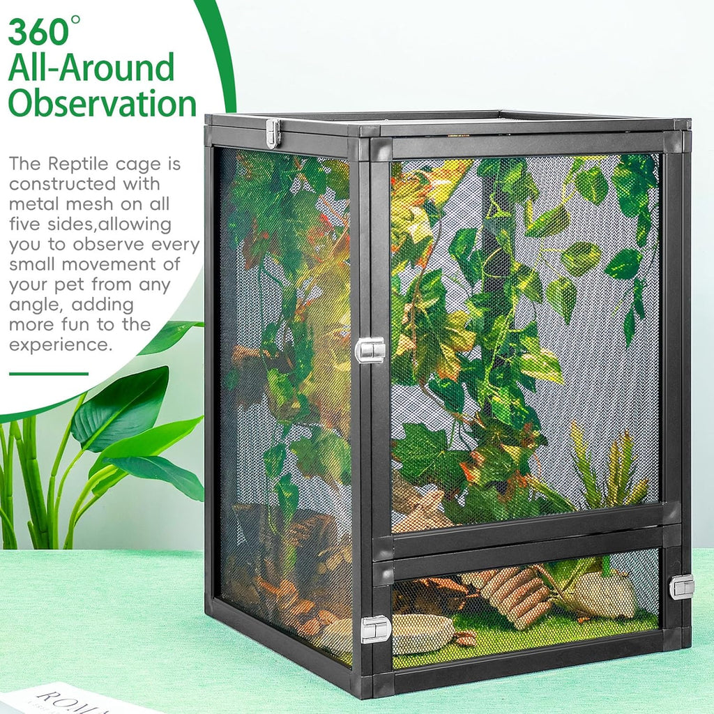 13 Gal Detachable and Foldable Reptile Butterfly Cage Terrarium, 360° Observation, Airflow, Interaction in Gecko Tank for Crested Geckos, Leopard Geckos, Chameleons, Bearded Dragons