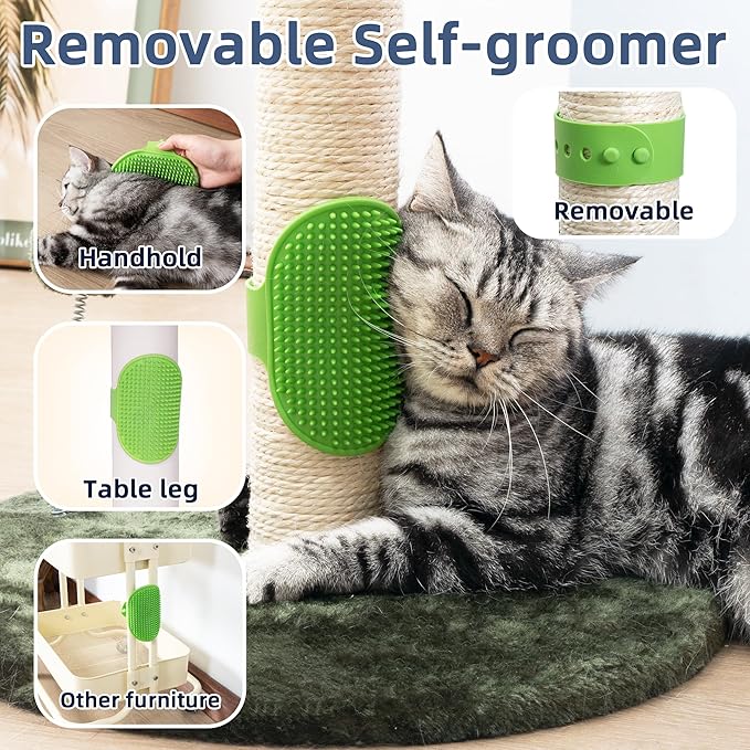 Cat Scratching Post 45 inch Tall Scratching Post with Sisal Rope for Indoor Cats, with Sisal Balls and Self-Grooming Rubber Brush