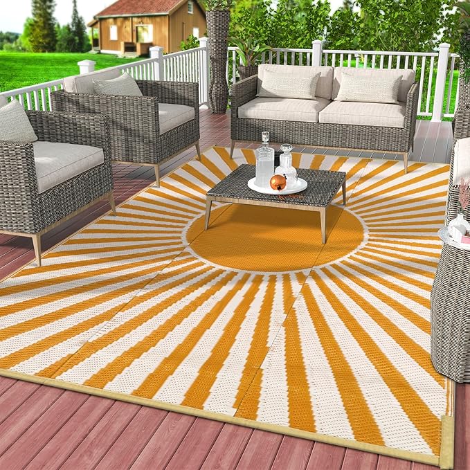 Anidaroel Outdoor Area Rug for Patio Clearance 4x6ft Waterproof, Reversible Plastic Straw Rug Outside Rug, RV Mat for Camping, Porch, Balcony, Pool Deck, Backyard(Orange,4‘x6')