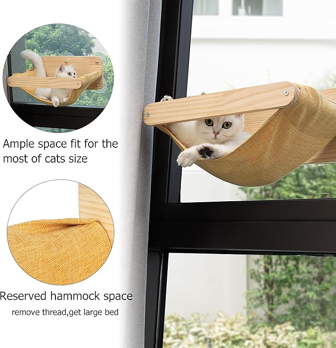 Cat Window Hammock Bed 4pcs/Set Cat Window Perch for Indoor Cats Seat with Two Shelves and One Scratching Post Sunction Cup Mounted