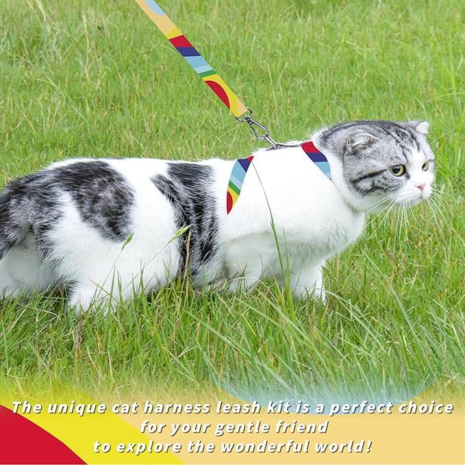 Cat Harness and Leash Set, Adjustable Kitten Harness Escape Proof Cats Harness, Soft Lightweight Walking Travel Pet Harness, Cute Kitty Harness Leash Set for Small Medium Cats, Yellowstone Park