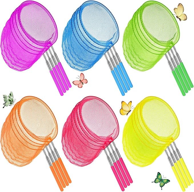 24 Pcs Kids Telescopic Butterfly Fishing Nets Insect Net Bug Net Insect Catching Nets Outdoor Tools for Catching Butterfly Insects Bug Fish Ladybird Nets, Extendable from 15 Inch to 34 Inch (Colorful)