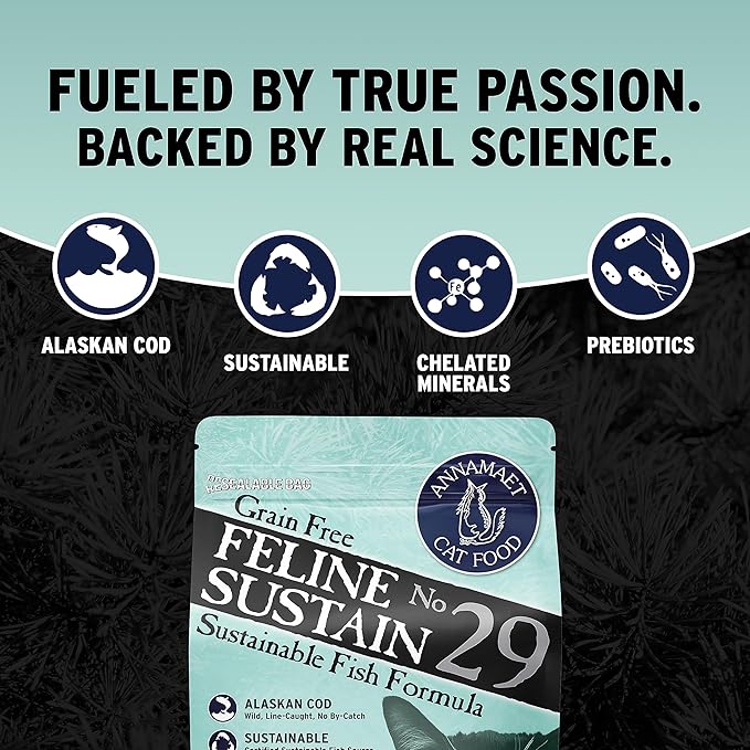 Annamaet Grain-Free Feline Sustain No. 29 Formula Dry Cat Food, (Line-Caught Cod & Free-Range Turkey), 4-lb Bag, Brown