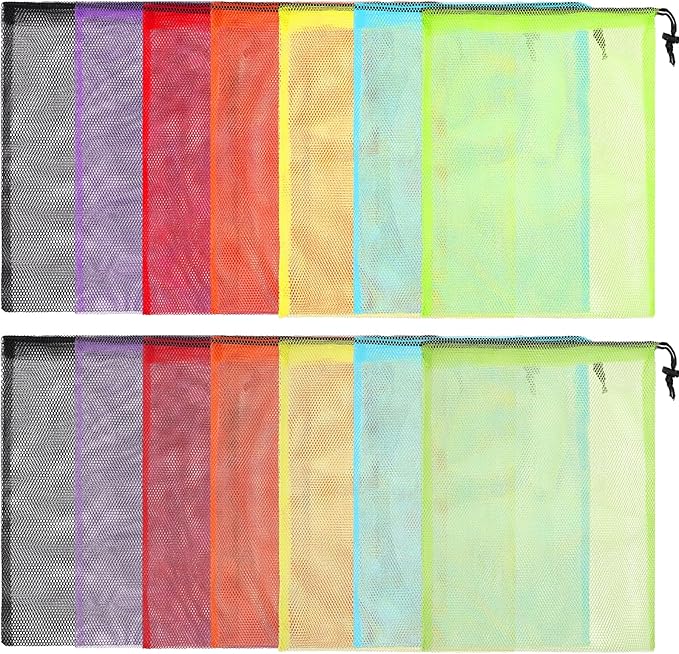 20PCS Mesh Bags: Nylon Mesh Drawstring Bags, 13"X15.5", Black, Navy Blue, Green, Light Red, Hot Pink, Orange, Grey, Purple, Yellow - Gym, Shower, Travel, Laundry, Storage, Organization, Beach
