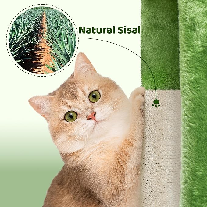 Yaheetech 23.5in Cat Tree, Cute Cat Tower for Indoor Cats with Wide Top Perch, Warm Condo, Sisal Scratching Posts for Large Cats, Green